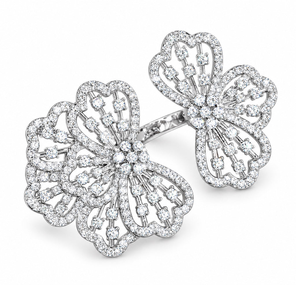 Large pavé double-flower adjustable statement ring