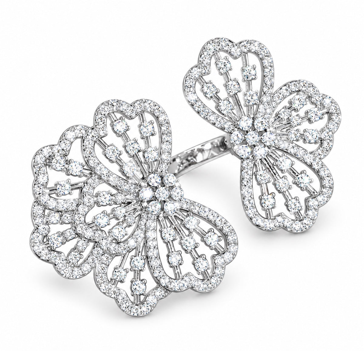 Large pavé double-flower adjustable statement ring