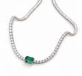 Emerald accent moissanite choker on a clean white background