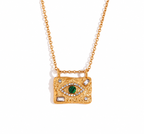 Green stone evil eye necklace with clear accents