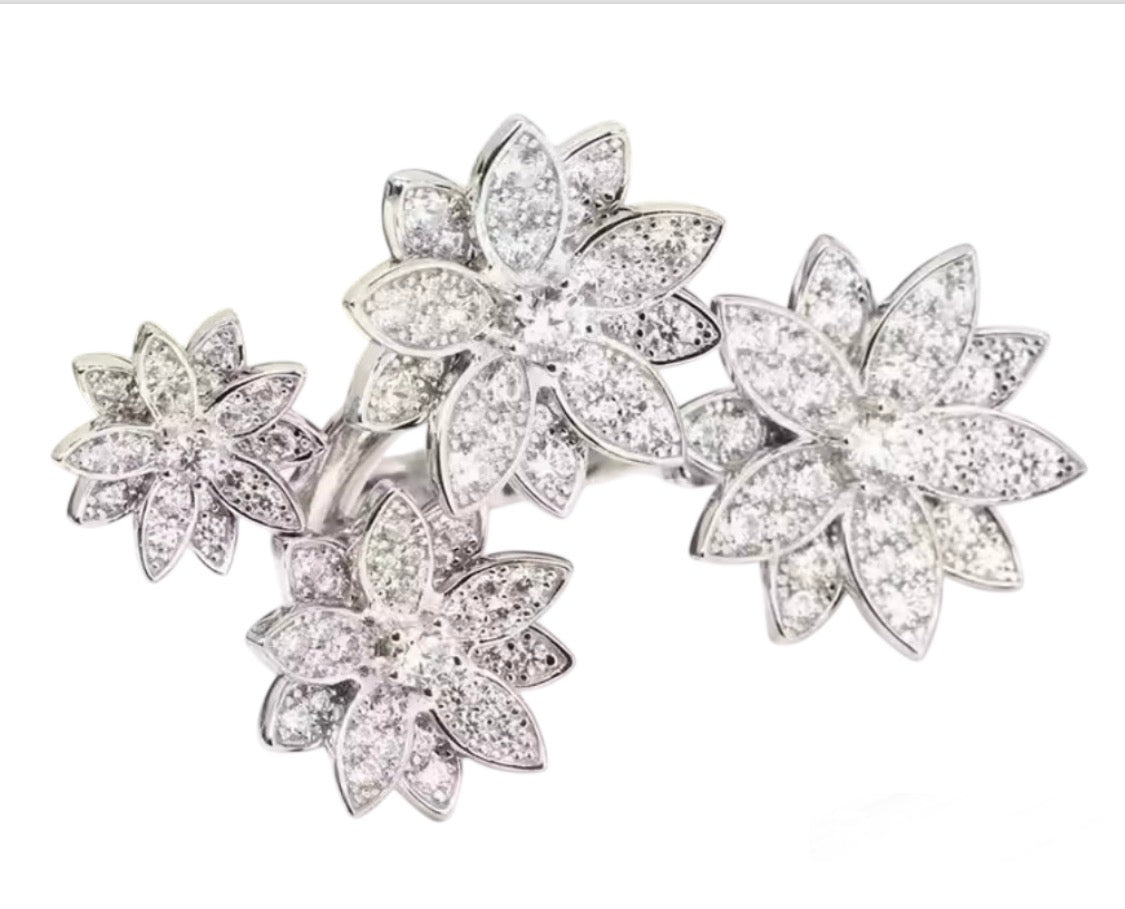 Multi-flower pavé adjustable statement ring