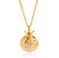 Gold-plated ladybug pendant necklace with simulated diamonds