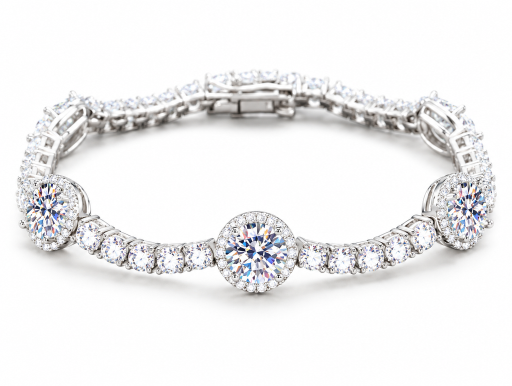 Halo Moissanite tennis bracelet on a clean white background