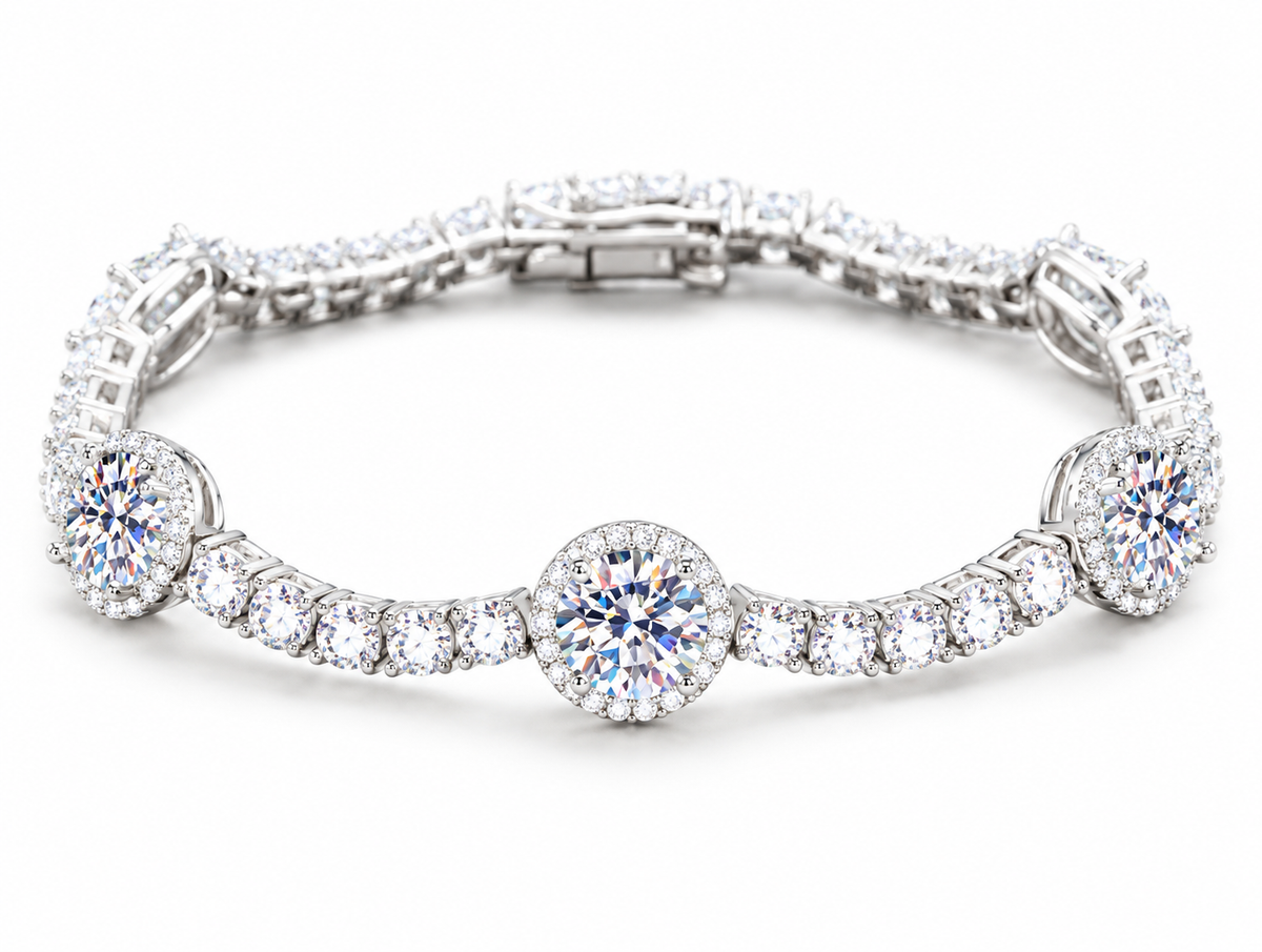 Halo Moissanite tennis bracelet on a clean white background