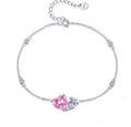Pink and white heart-pair simulated diamond bracelet in sterling silver