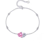 Pink and white heart-pair simulated diamond bracelet in sterling silver