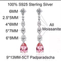 Pink long dangle lab moissanite earrings, 5 carat pear-cut drop