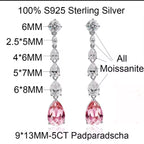 Pink long dangle lab moissanite earrings, 5 carat pear-cut drop
