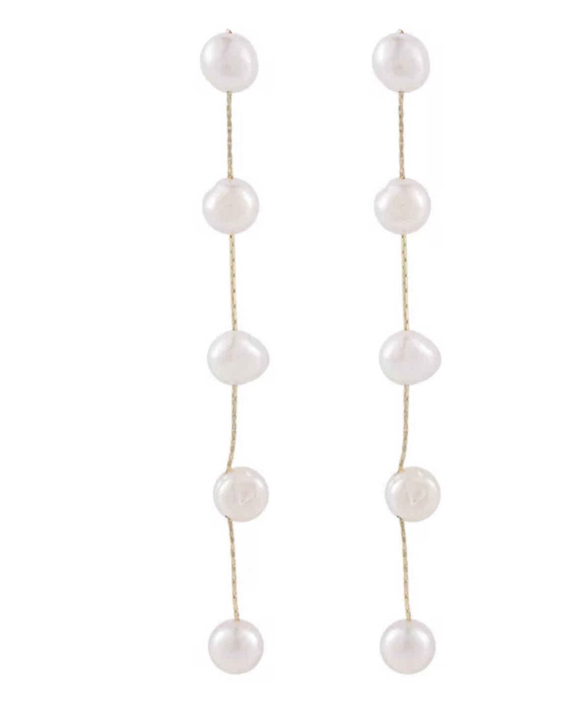 Long freshwater pearl dangle earrings with gold accent chain