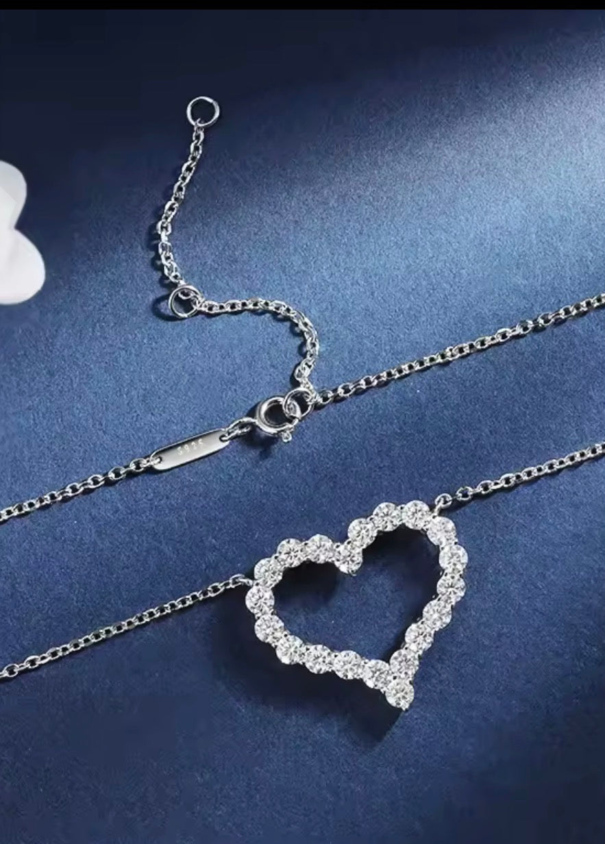 Moissanite open heart necklace product and size comparison