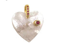Mother of pearl heart pendant with simulated ruby accent