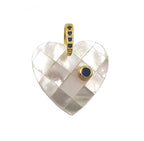 Mother of pearl heart pendant with simulated sapphire accent
