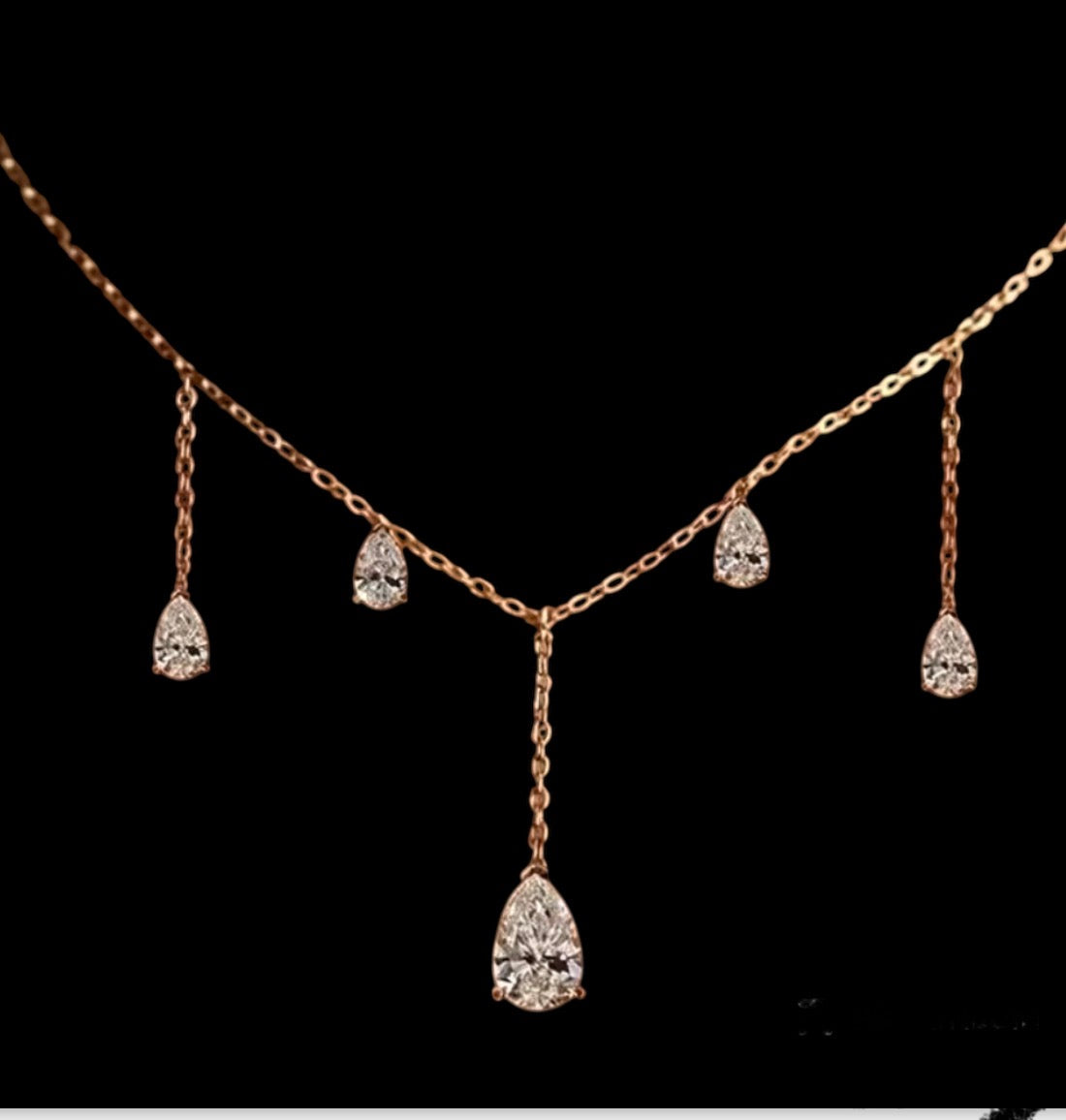 Rose gold multi teardrop pear-shaped lab moissanite necklace detail
