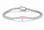 Pink heart lab diamond tennis bracelet on white background, clean bright product photo