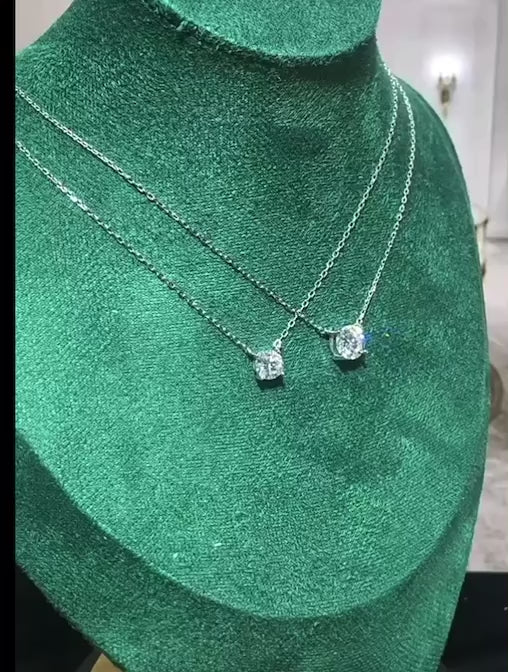 The Traditional Tiffany Solitaire Lab /Moissanite Diamond Pendant 16” necklace, set in sterling silver