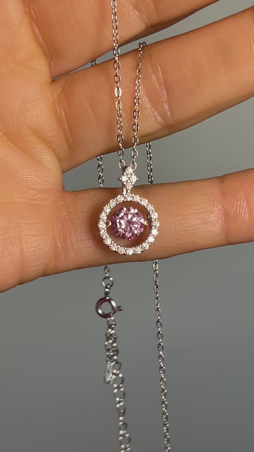Lab Diamond Dancing 1ct Center Stone Halo Necklace