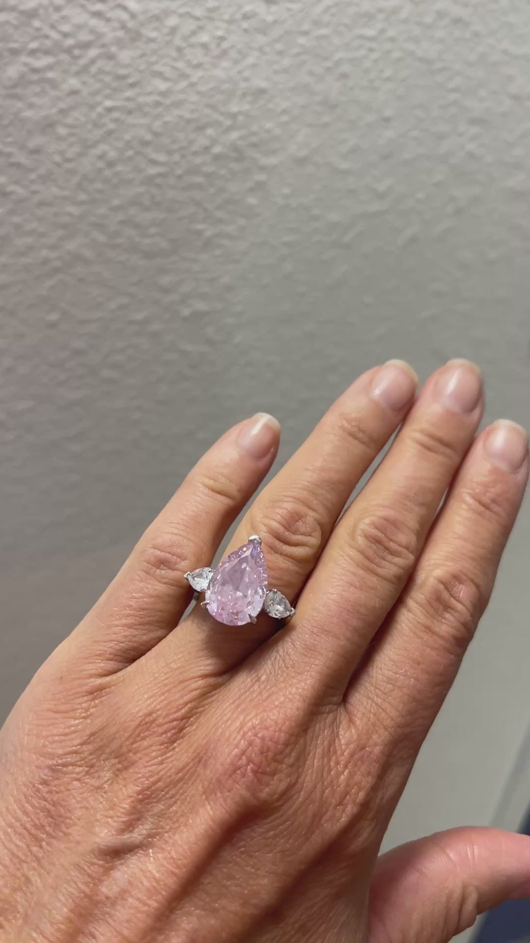 Large Pink Pear-Cut Simulated Diamond Statement Ring