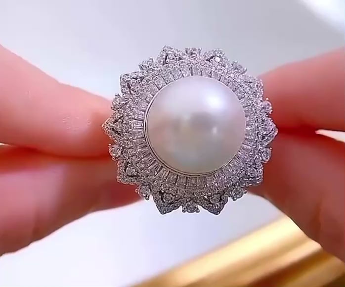 Natural Pearl Simulated Diamond Ring