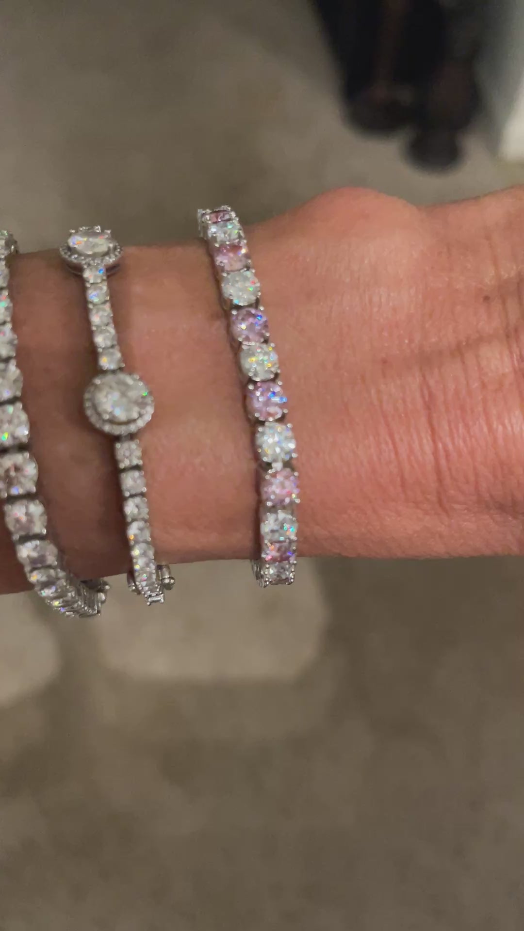 Pink & White Lab Moissanite Tennis Bracelet — Sterling Silver