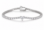 White heart lab diamond tennis bracelet on white background, clean bright product photo